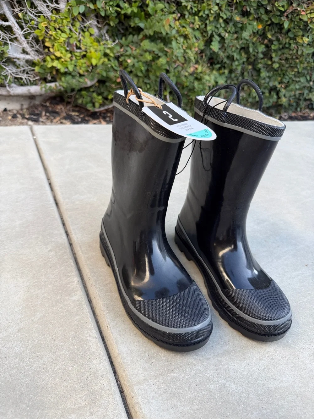 Black Kids' Rain Boots with Pull Loops